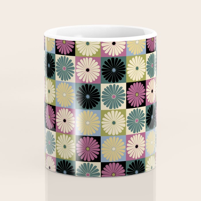 Retro Flowers Check Pattern I Coffee Mug Gallery Image 4