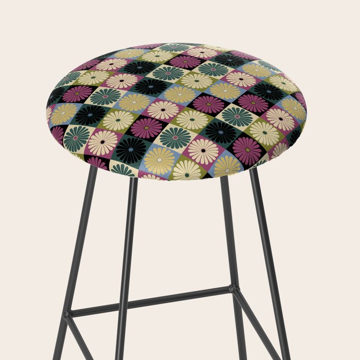 Retro Flowers Check Pattern I Stool Gallery Image 2