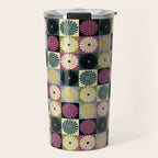 Retro Flowers Check Pattern I Travel Mug Gallery Image 1