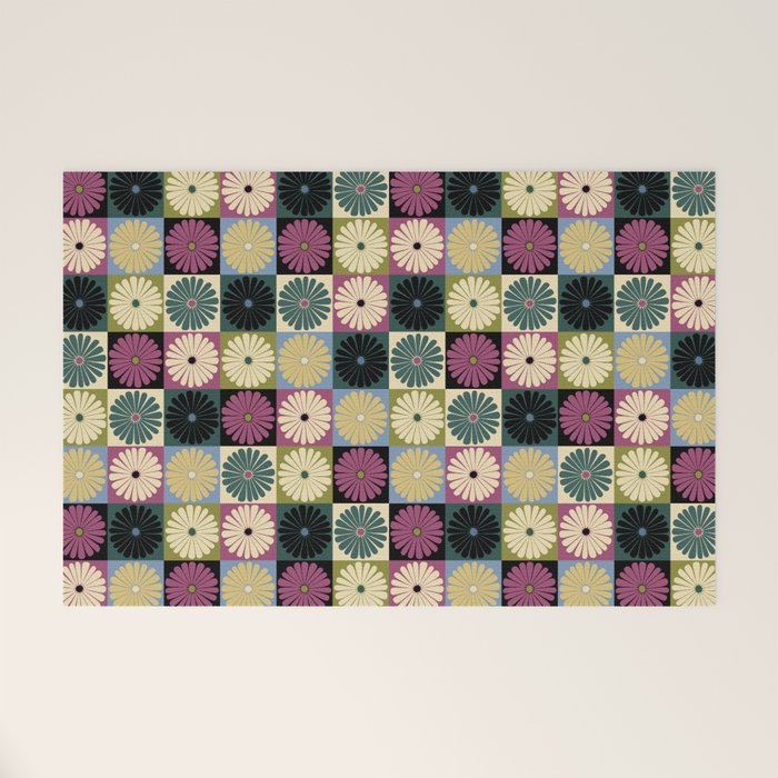 Retro Flowers Check Pattern I Welcome Mat Gallery Image 1