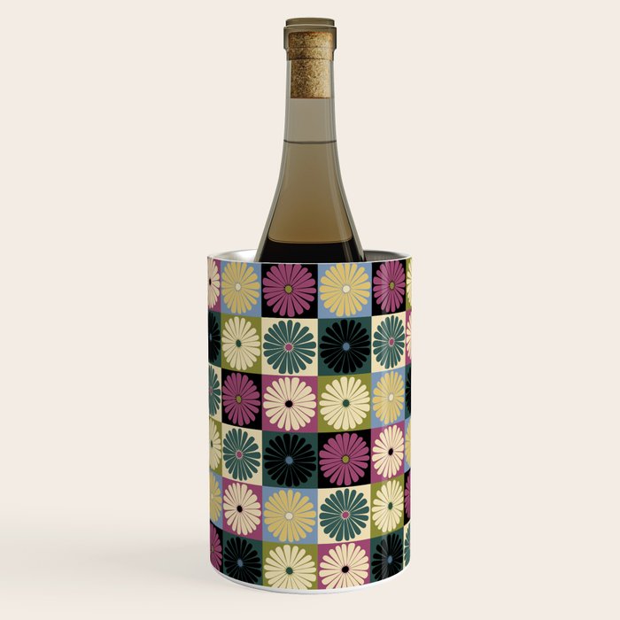 Retro Flowers Check Pattern I Wine Chiller Gallery Image 2