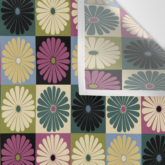 Retro Flowers Check Pattern I Wall Tapestry Gallery Image 3