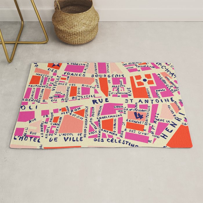 paris map pink Rug Gallery Image 1