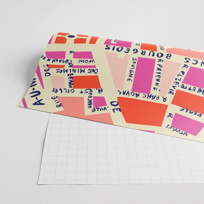 paris map pink Wrapping Paper Gallery Image 2