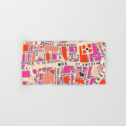 Paris Map Pink Bath Towel