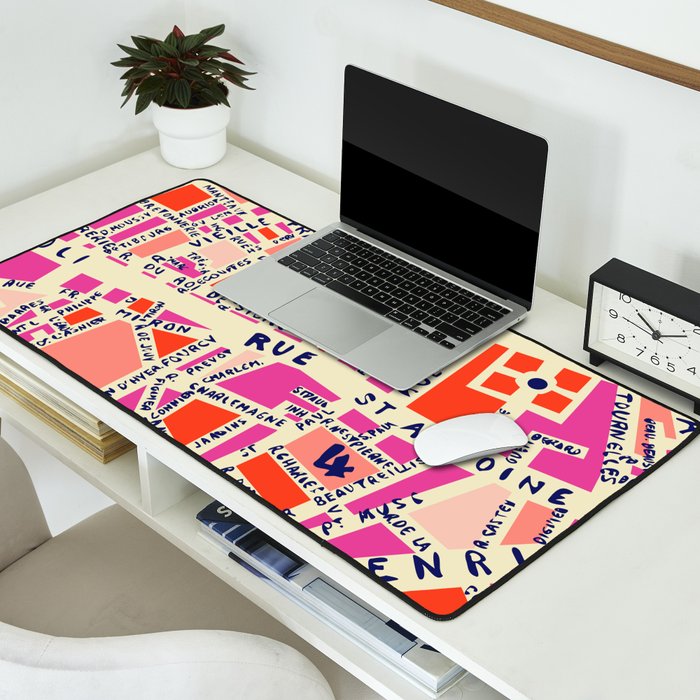paris map pink Desk Mat Gallery Image 2