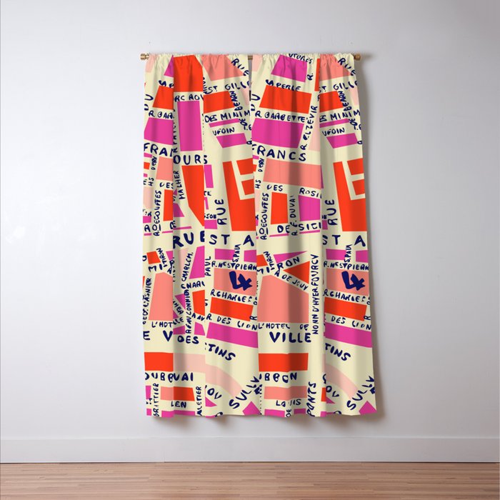 paris map pink Window Curtain Gallery Image 3