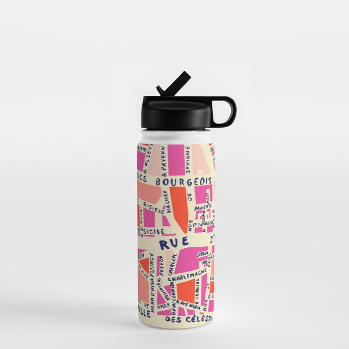 Paris Map Pink Water Bottle