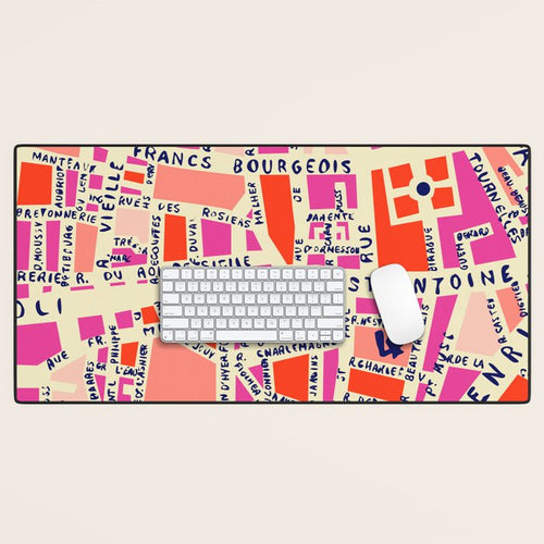Paris Map Pink Desk Mat Gallery Image 1