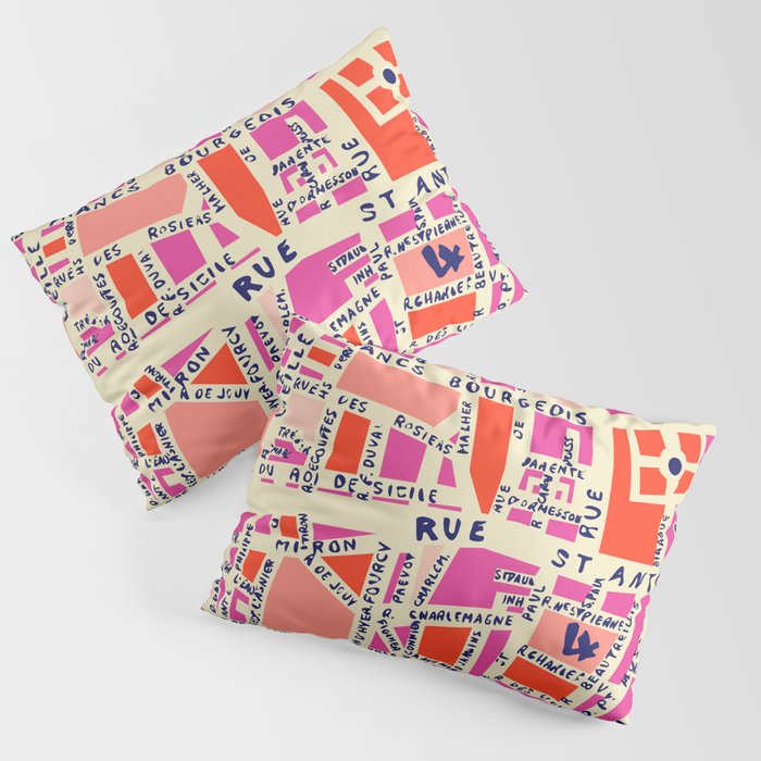 paris map pink Pillow Sham Gallery Image 1
