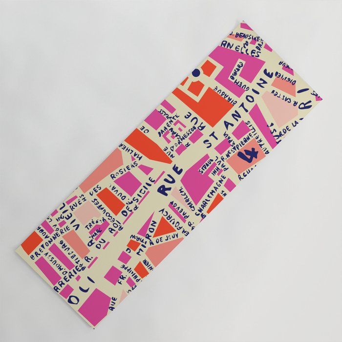 paris map pink Yoga Mat Gallery Image 1