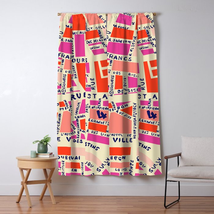 paris map pink Window Curtain Gallery Image 1