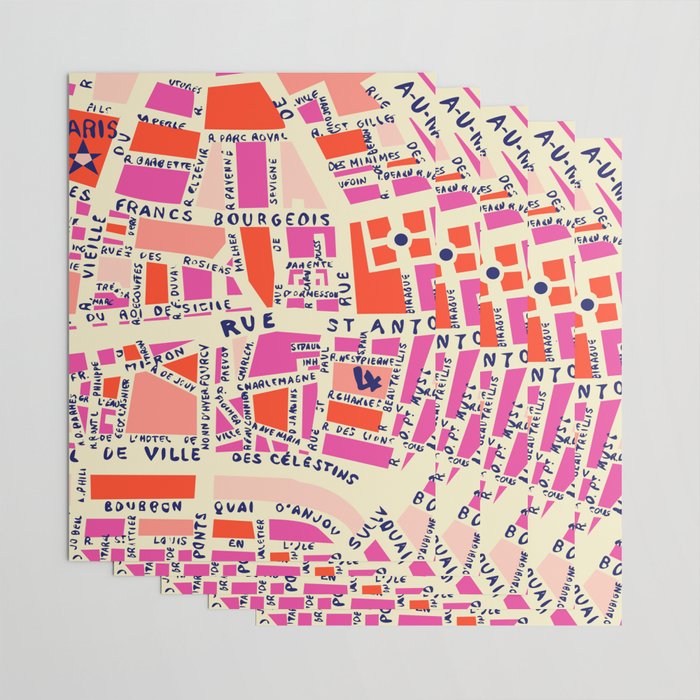 paris map pink Wrapping Paper Gallery Image 3