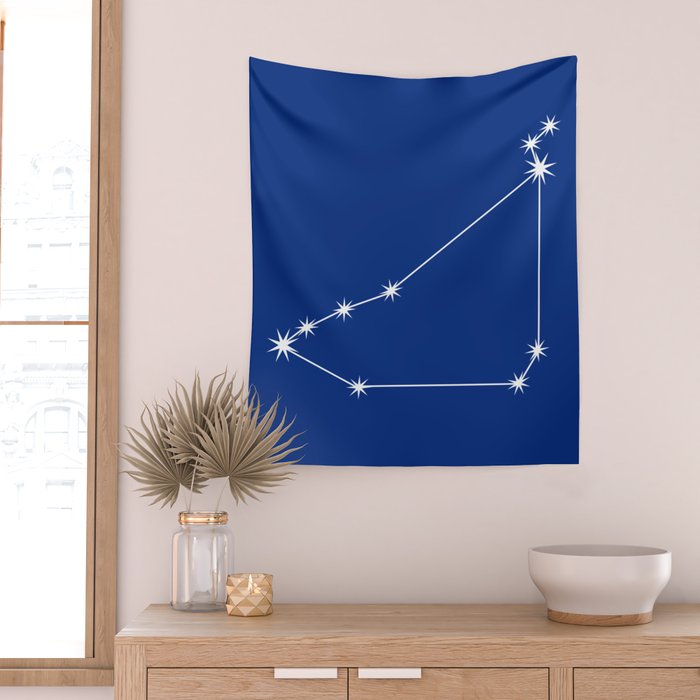 Capricorn Zodiac Star Constellation Line Art Dark Blue Wall Tapestry Gallery Image 2