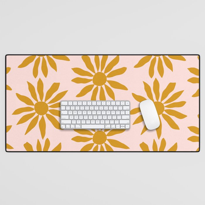 Gold Flowers on Pink Background - Pattern Desk Mat Gallery Image 1