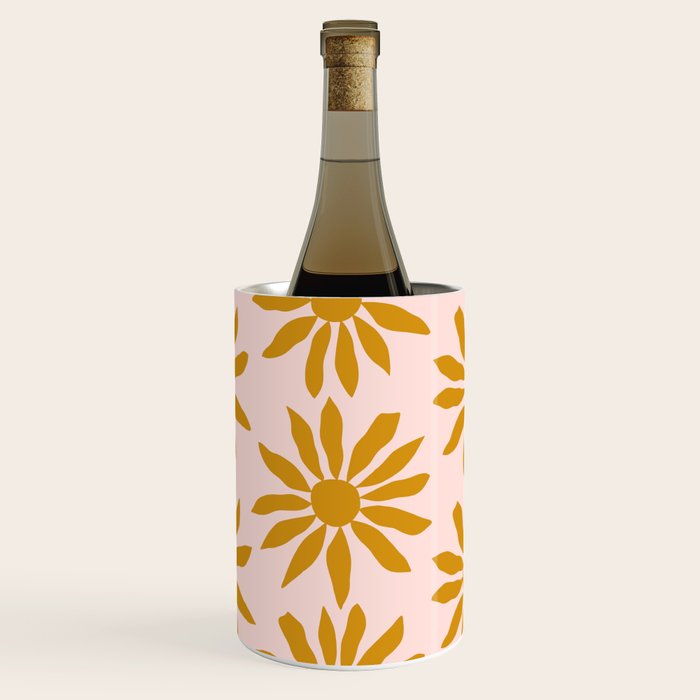 Gold Flowers on Pink Background - Pattern Wine Chiller Gallery Image 2