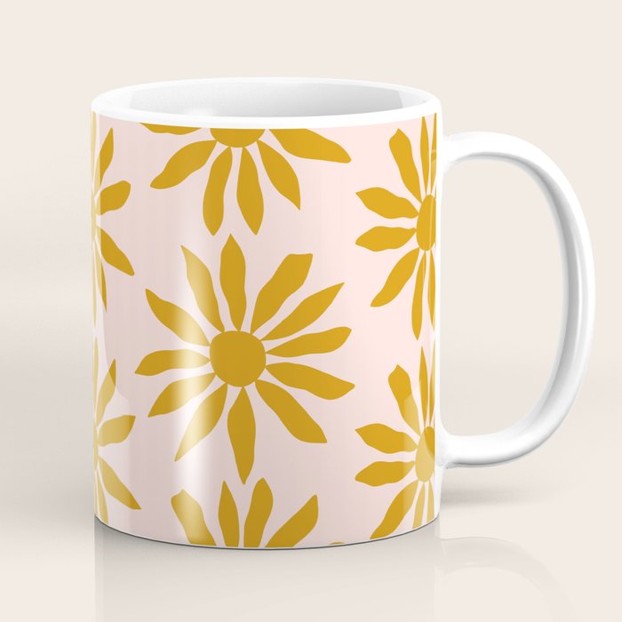 Gold Flowers on Pink Background - Pattern Coffee Mug Gallery Image 1