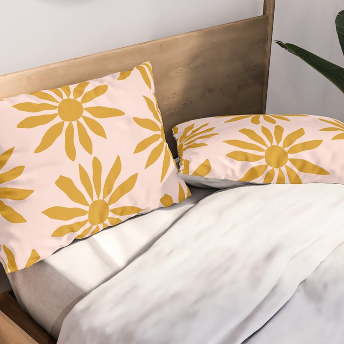 Gold Flowers on Pink Background - Pattern Pillow Sham Gallery Image 2
