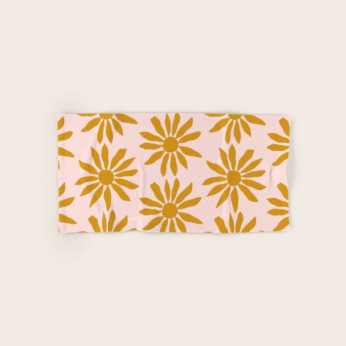 Gold Flowers on Pink Background - Pattern Bath Towel Gallery Image 1