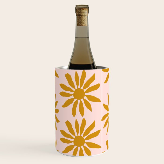 Gold Flowers on Pink Background - Pattern Wine Chiller Gallery Image 1