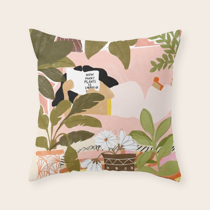 How Many Plants Is Enough Plants? Throw Pillow Gallery Image 1