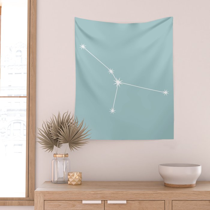 Cancer Zodiac Star Constellation Line Art Pastel Teal Wall Tapestry Gallery Image 2