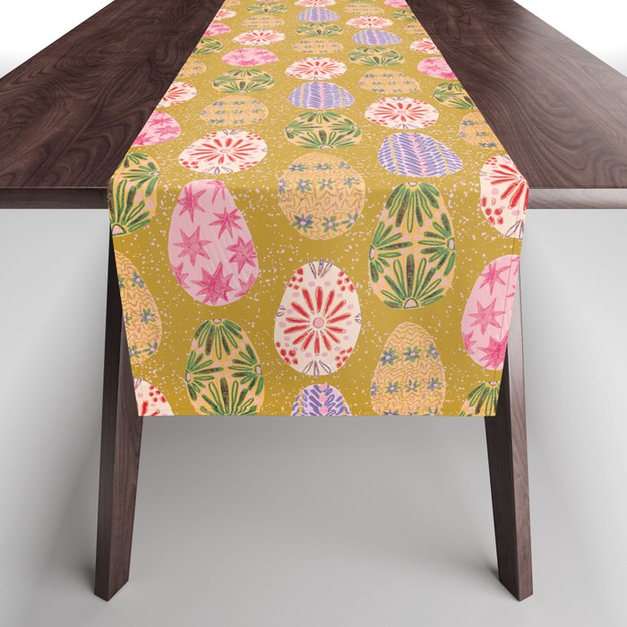 Colorful Folk Art Easter Eggs in Sandy Brown & Pink Table Runner Gallery Image 1