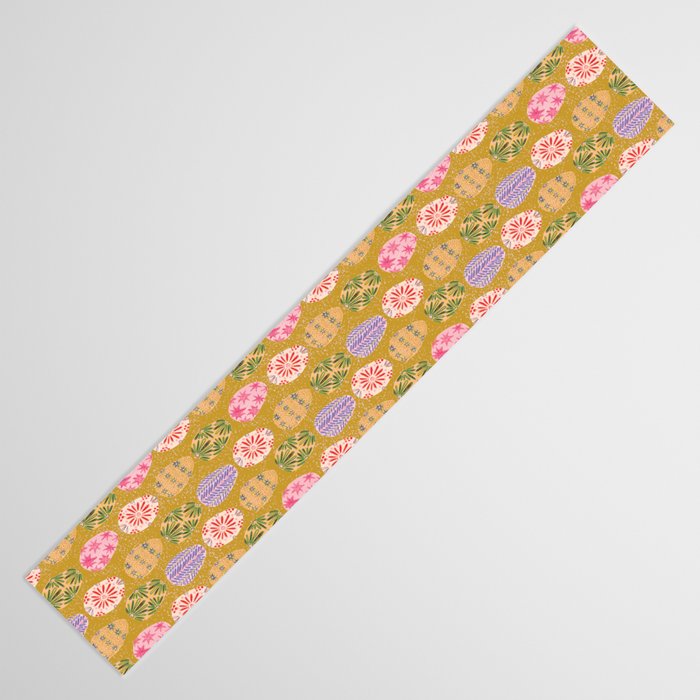 Colorful Folk Art Easter Eggs in Sandy Brown & Pink Table Runner Gallery Image 3