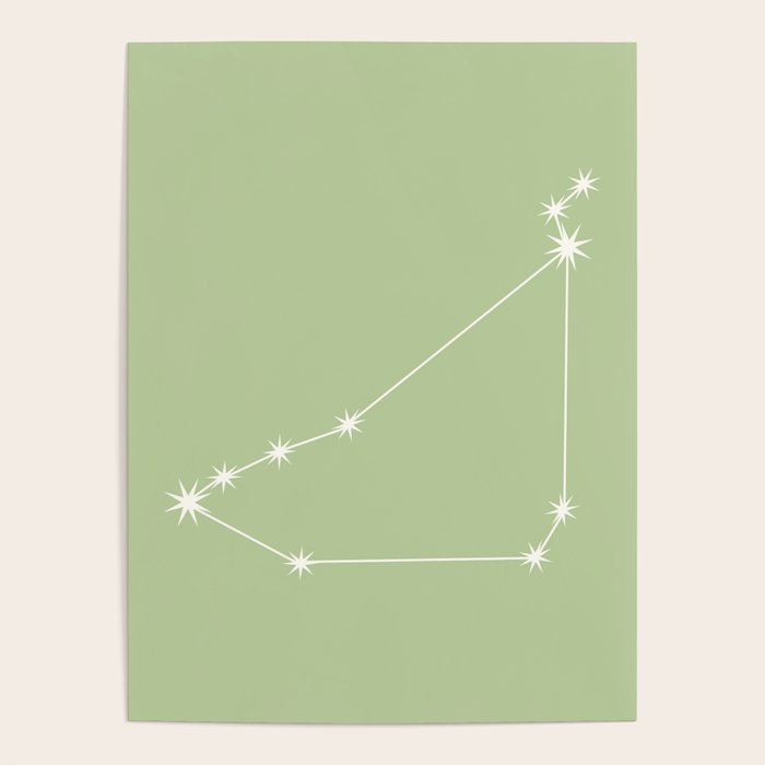 Capricorn Zodiac Star Constellation Line Art Soft Green Poster Gallery Image 4