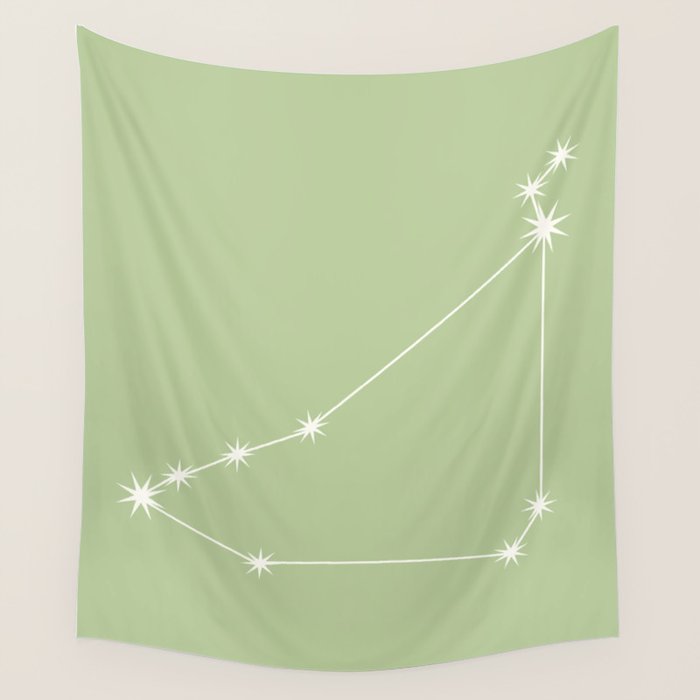 Capricorn Zodiac Star Constellation Line Art Soft Green Wall Tapestry Gallery Image 4