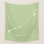 Capricorn Zodiac Star Constellation Line Art Soft Green Wall Tapestry Gallery Image 4