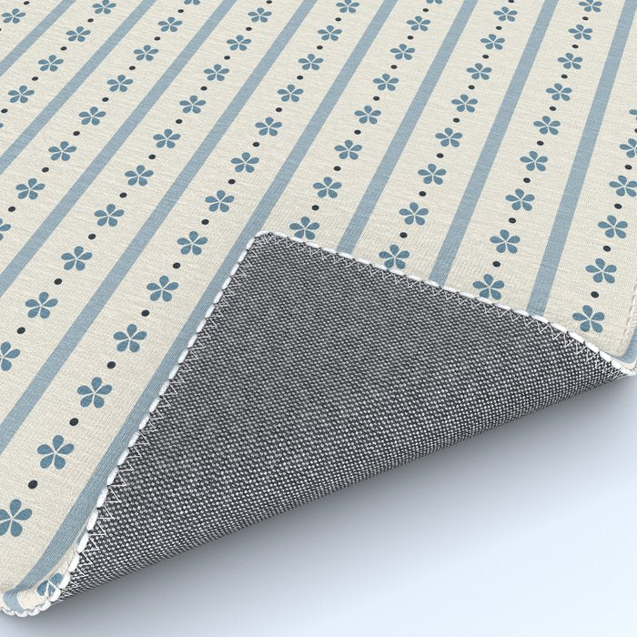 Blue And Cream Stripes And Flowers Rug Gallery Image 4