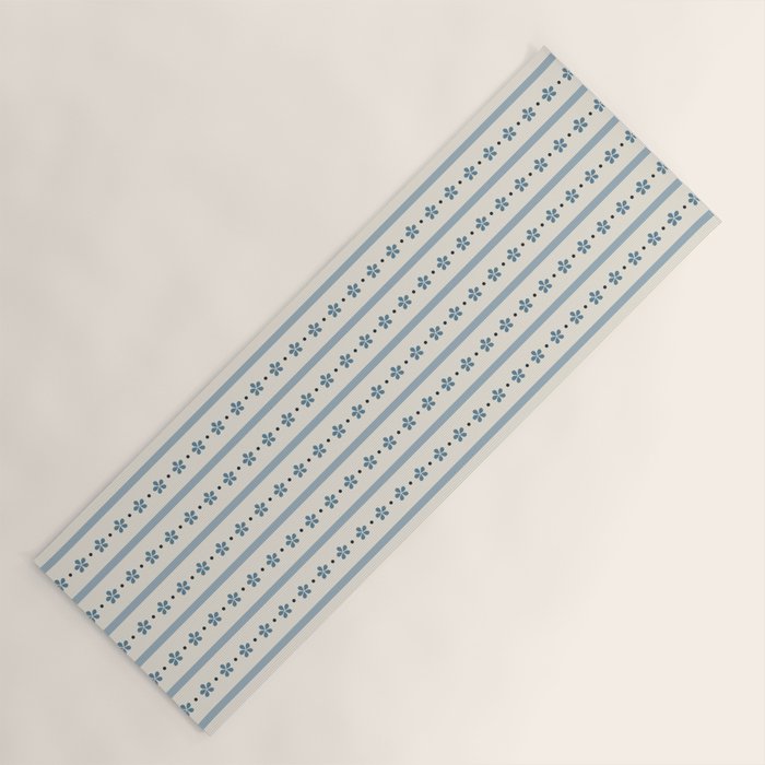 Blue And Cream Stripes And Flowers Yoga Mat Gallery Image 1