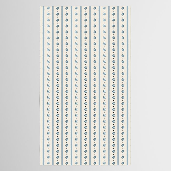 Blue And Cream Stripes And Flowers Tablecloth Gallery Image 2