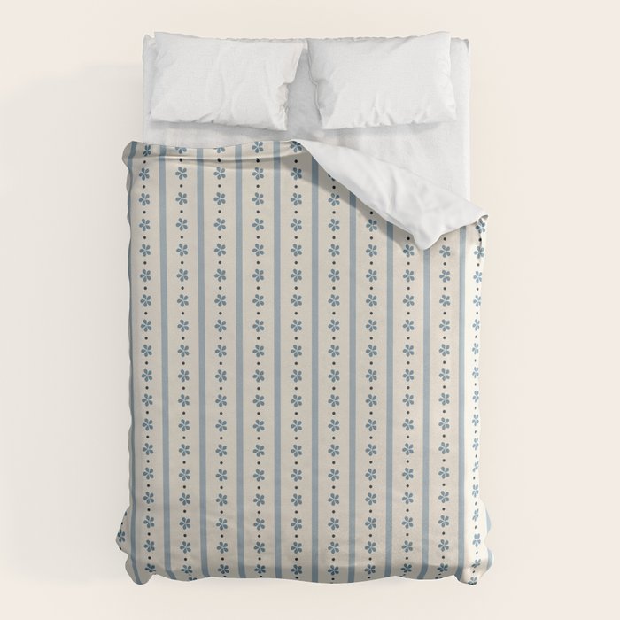 Blue And Cream Stripes And Flowers Duvet Cover Gallery Image 6