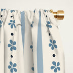 Blue And Cream Stripes And Flowers Window Curtain Gallery Image 2