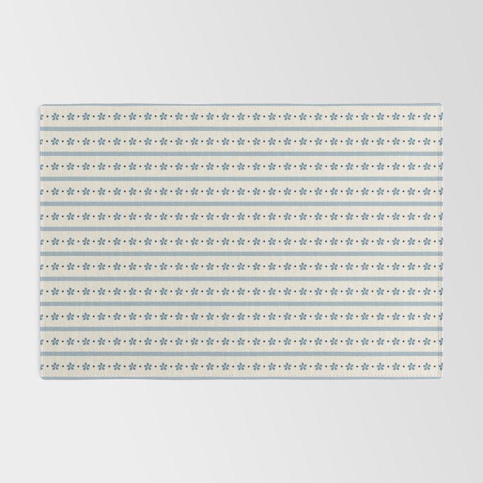 Blue And Cream Stripes And Flowers Rug Gallery Image 2