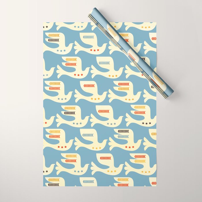 Festive Birds Blue Wrapping Paper Gallery Image 1