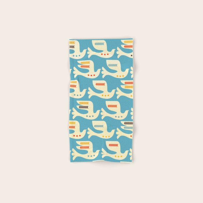 Festive Birds Blue Bath Towel Gallery Image 1