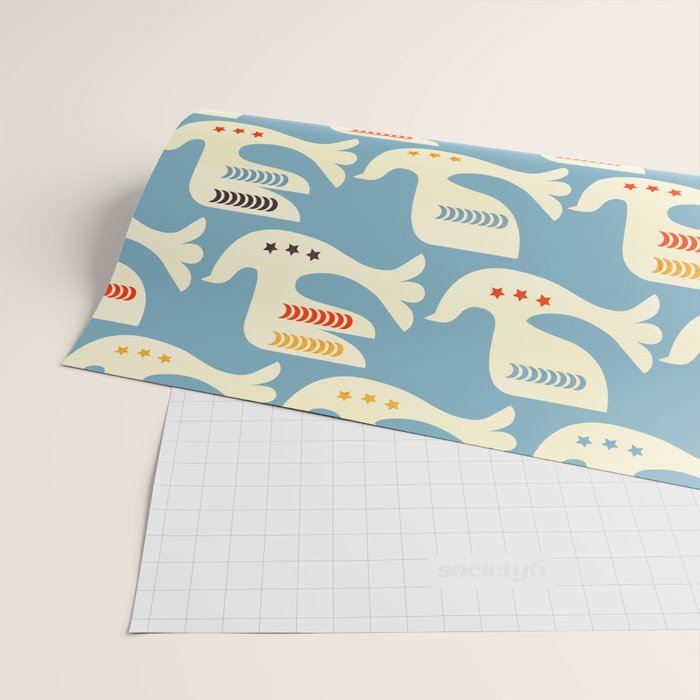 Festive Birds Blue Wrapping Paper Gallery Image 2