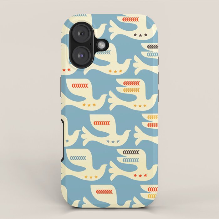 Festive Birds Blue iPhone Case Gallery Image 1