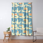 Festive Birds Blue Window Curtain Gallery Image 5