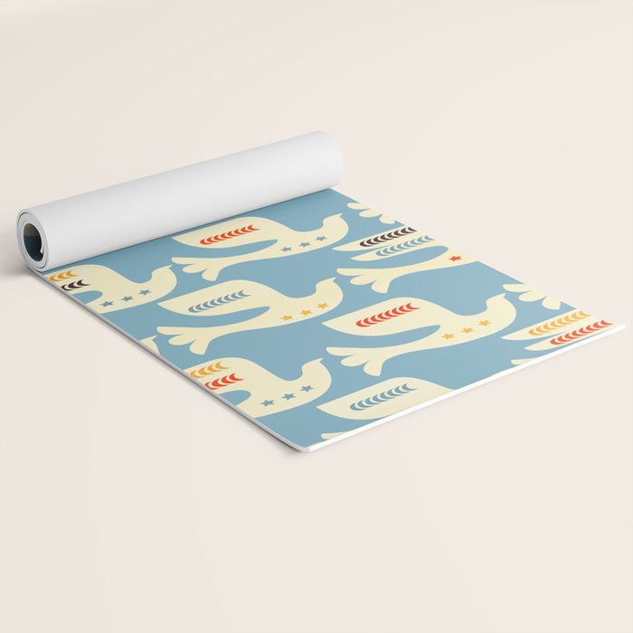 Festive Birds Blue Yoga Mat Gallery Image 2