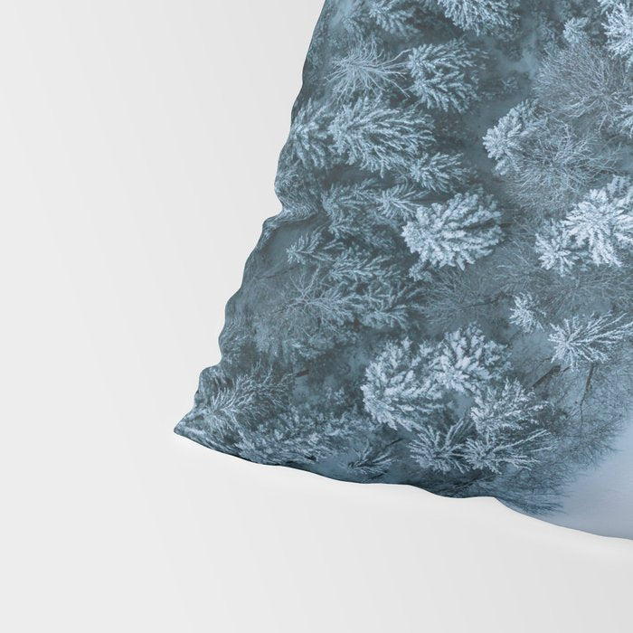 Man lying in the snow on a frozen lake in a winter forest - Landscape Photography Pillow Sham Gallery Image 4