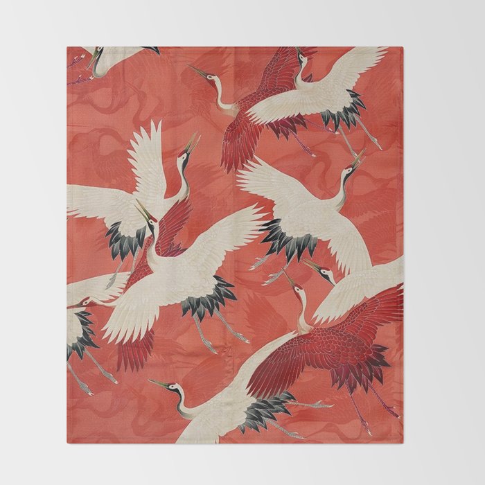 Red Cranesin Kimono Throw Blanket Gallery Image 2
