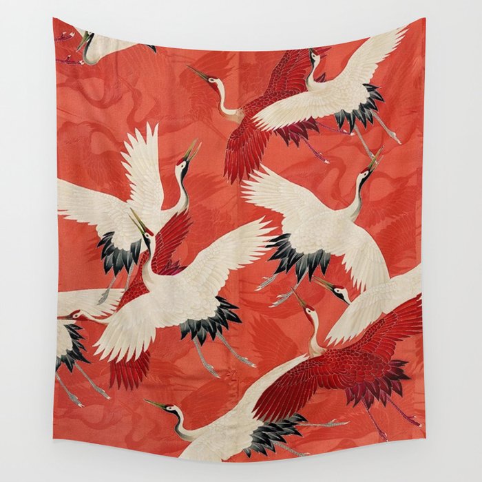 Red Cranesin Kimono Wall Tapestry Gallery Image 4
