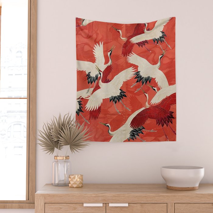 Red Cranesin Kimono Wall Tapestry Gallery Image 2