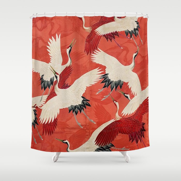 Red Cranesin Kimono Shower Curtain Gallery Image 1