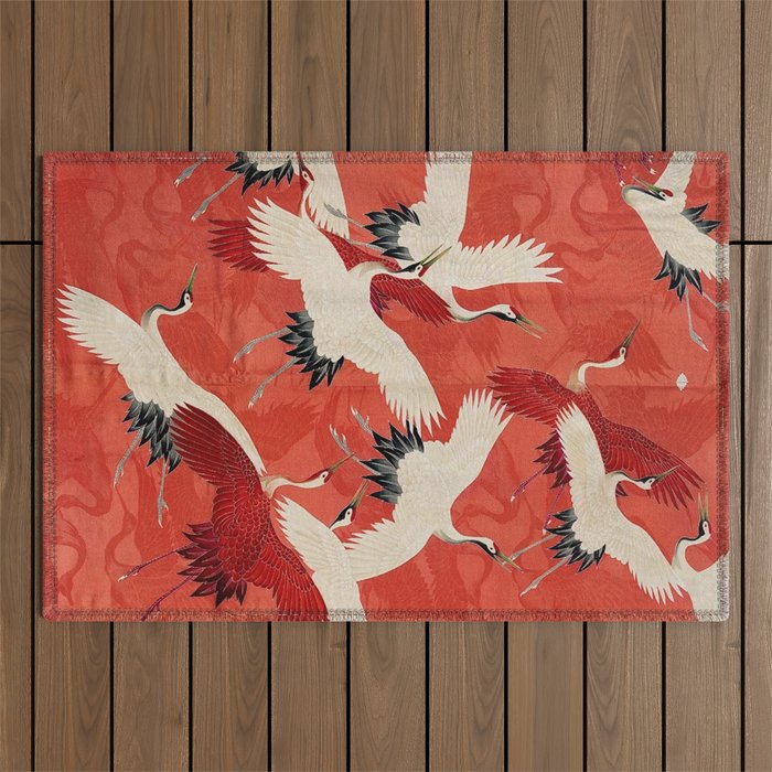 Red Cranesin Kimono Outdoor Rug Gallery Image 1