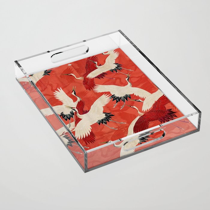 Red Cranesin Kimono Acrylic Tray Gallery Image 1